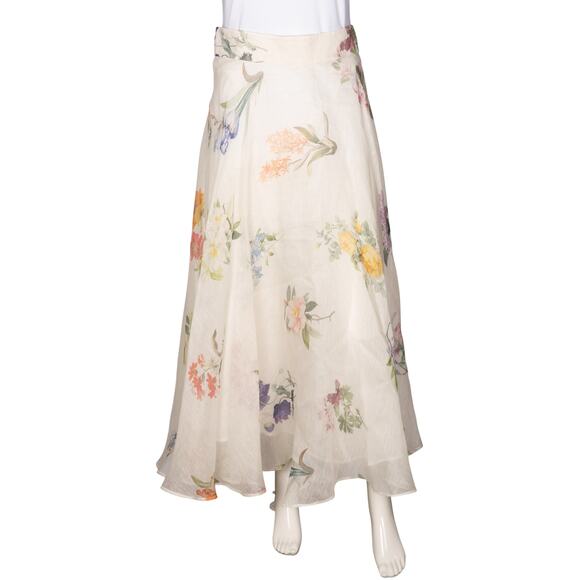 Zimmermann Dresses & Skirts - ZIMMERMANN White Linen and Silk-Blend Floral-Print Maxi Skirt Size L